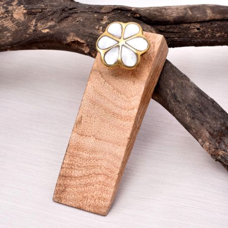 White Flower Mother of Pearl Wooden Door Stopper
